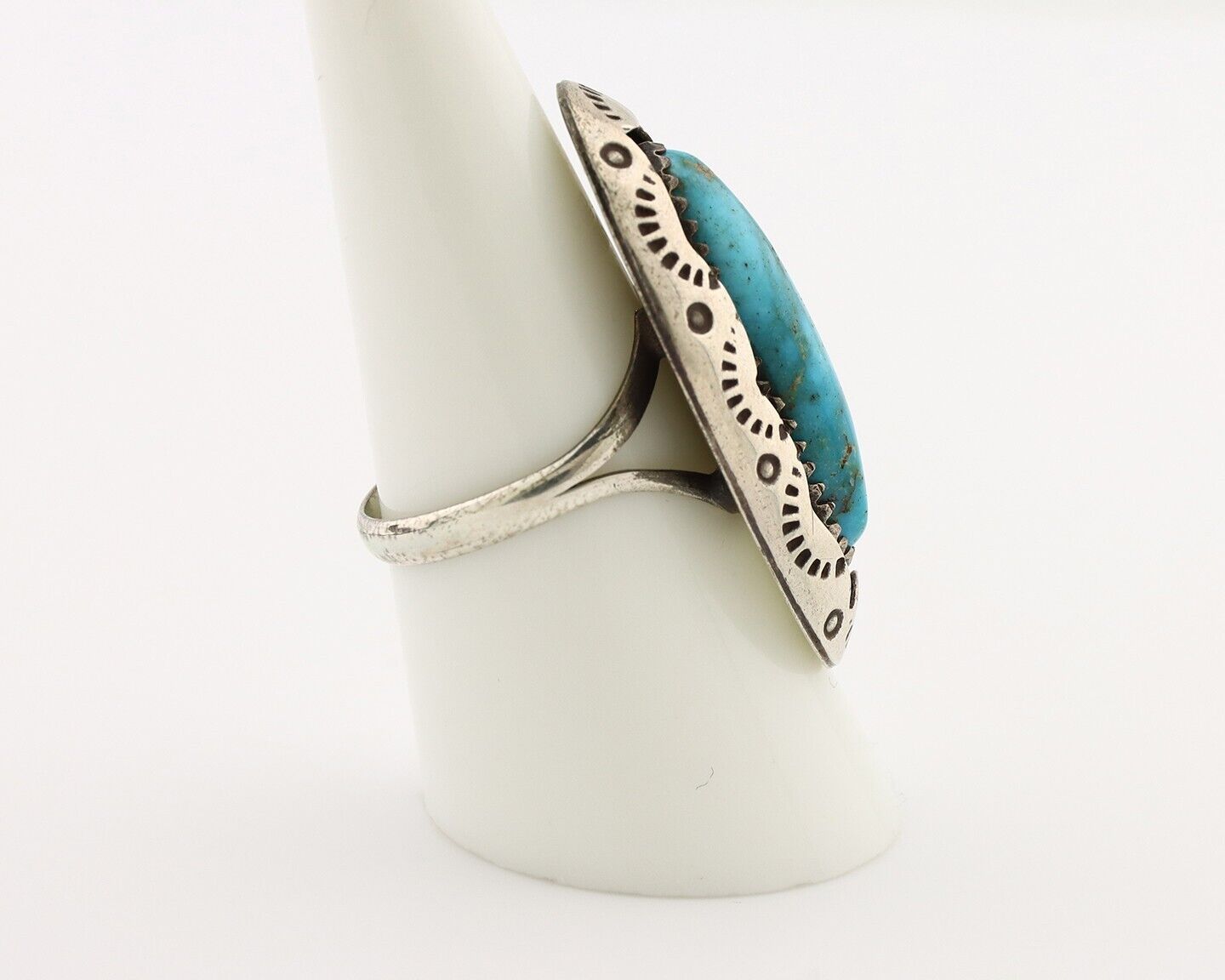 Navajo Ring 925 Silver Natural Kingman Turquoise Native American Artist C.80's
