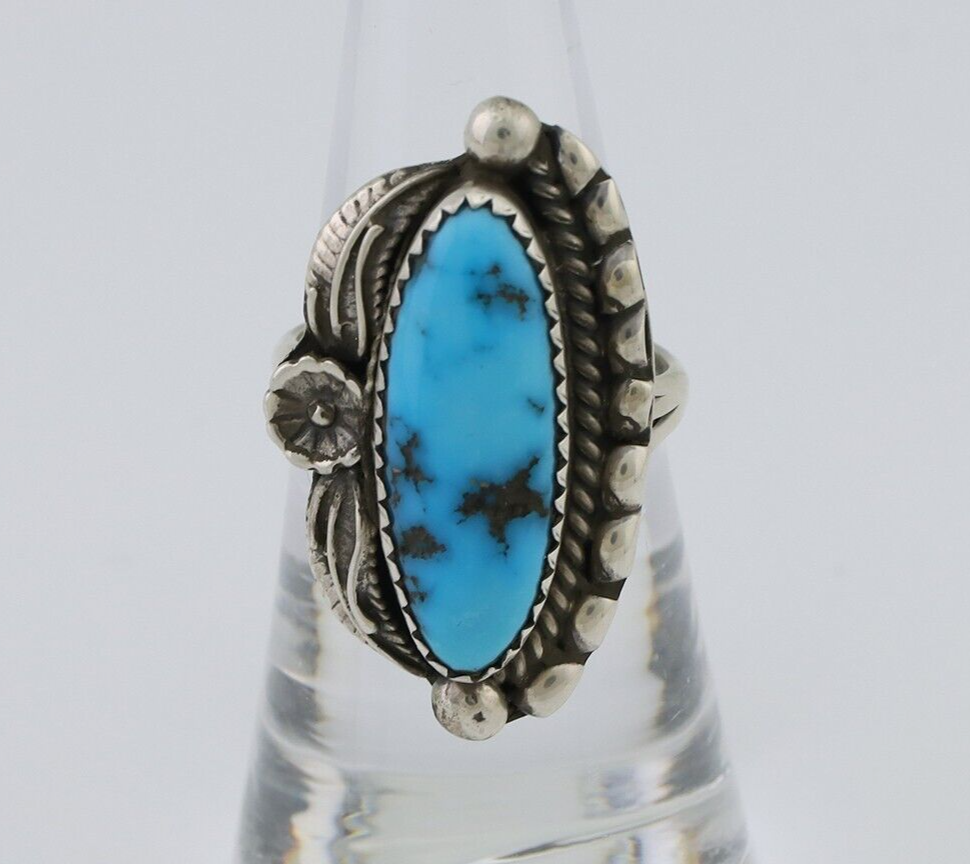 Navajo Ring 925 Silver Sleeping Beauty Turquoise Artist Signed SC C.80's