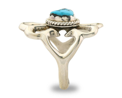 Navajo Concho Ring 925 Sterling Turquoise Native Artist C.80's Size 7.0
