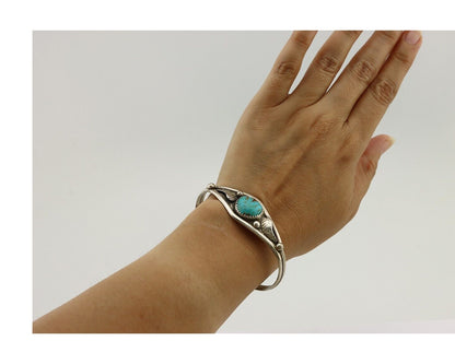 Navajo Bracelet 925 Silver Kingman Turquoise Native American Artist C.80's