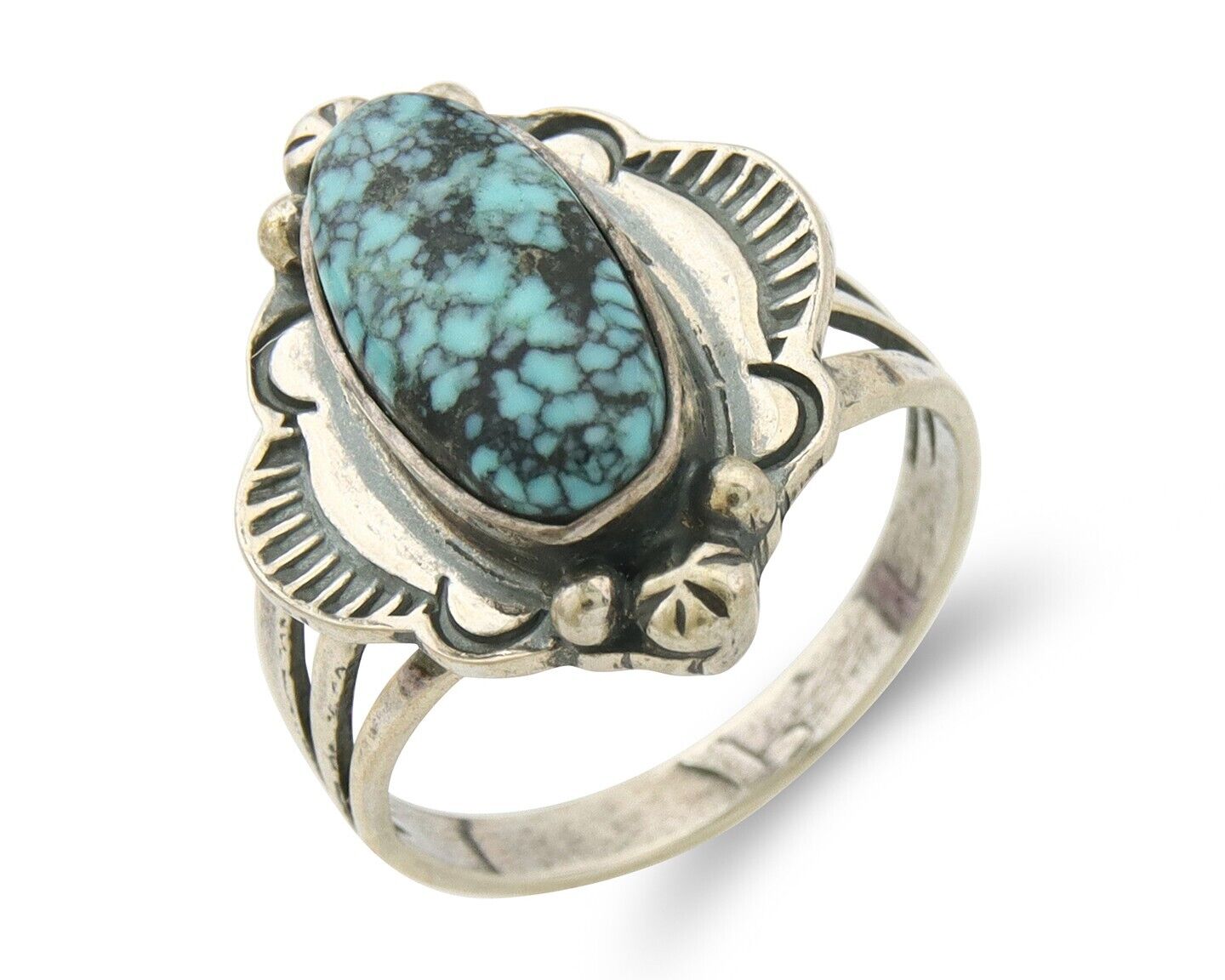 Navajo Ring 925 Sterling Turquoise Handmade Native Artist C.80's Size 7.0