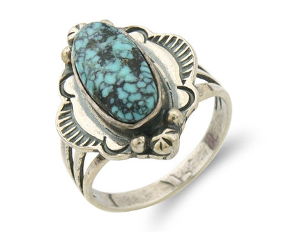 Navajo Ring 925 Sterling Turquoise Handmade Native Artist C.80's Size 7.0