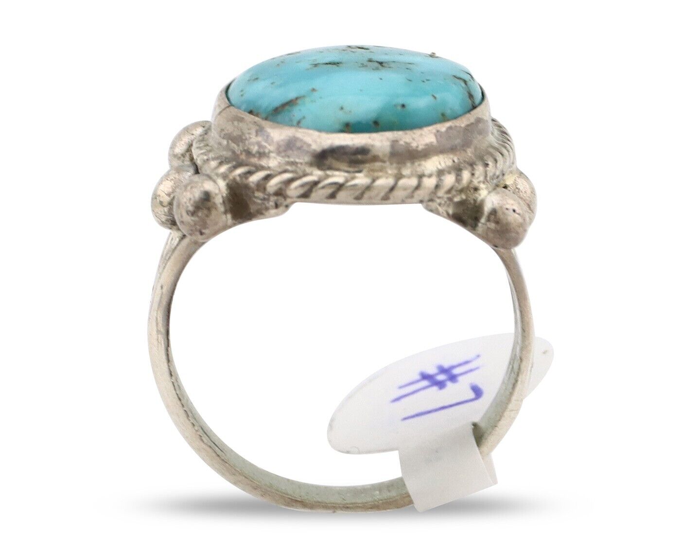 Navajo Ring 925 Silver Blue Turquoise & Pyrite Native American Artist C.80's