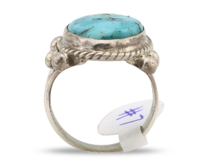 Navajo Ring 925 Silver Blue Turquoise & Pyrite Native American Artist C.80's