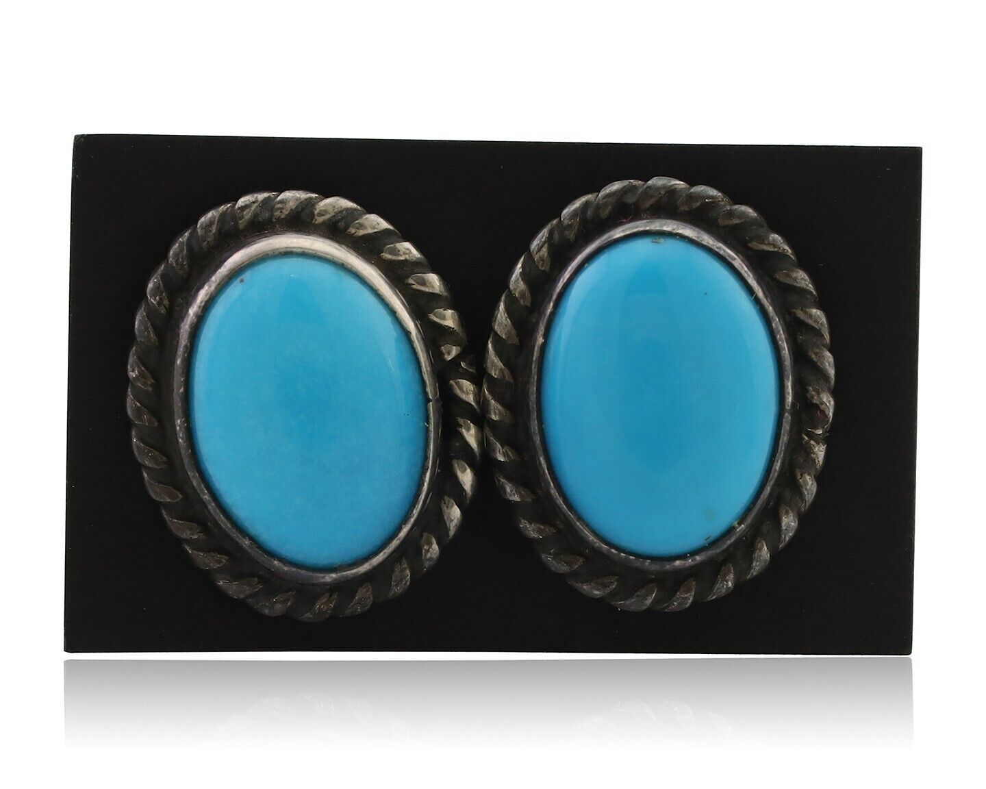 Navajo Cufflinks 925 Silver Native American Natural Turquoise C.80's