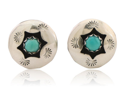 Navajo Handmade Earrings 925 Silver Natural Turquoise Native Artist C.80's