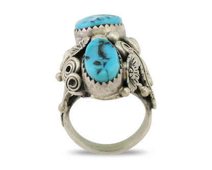 Navajo Handmade Ring 925 Silver Sleeping B Turquoise Artist Signed IHMJ C.80's