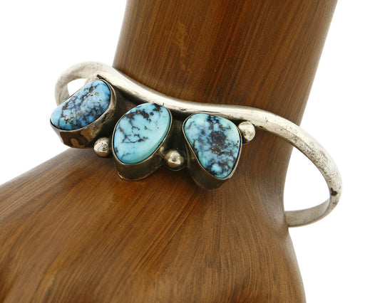 Navajo Natural Blue Turquoise .925 SOLID Silver Cuff Bracelet