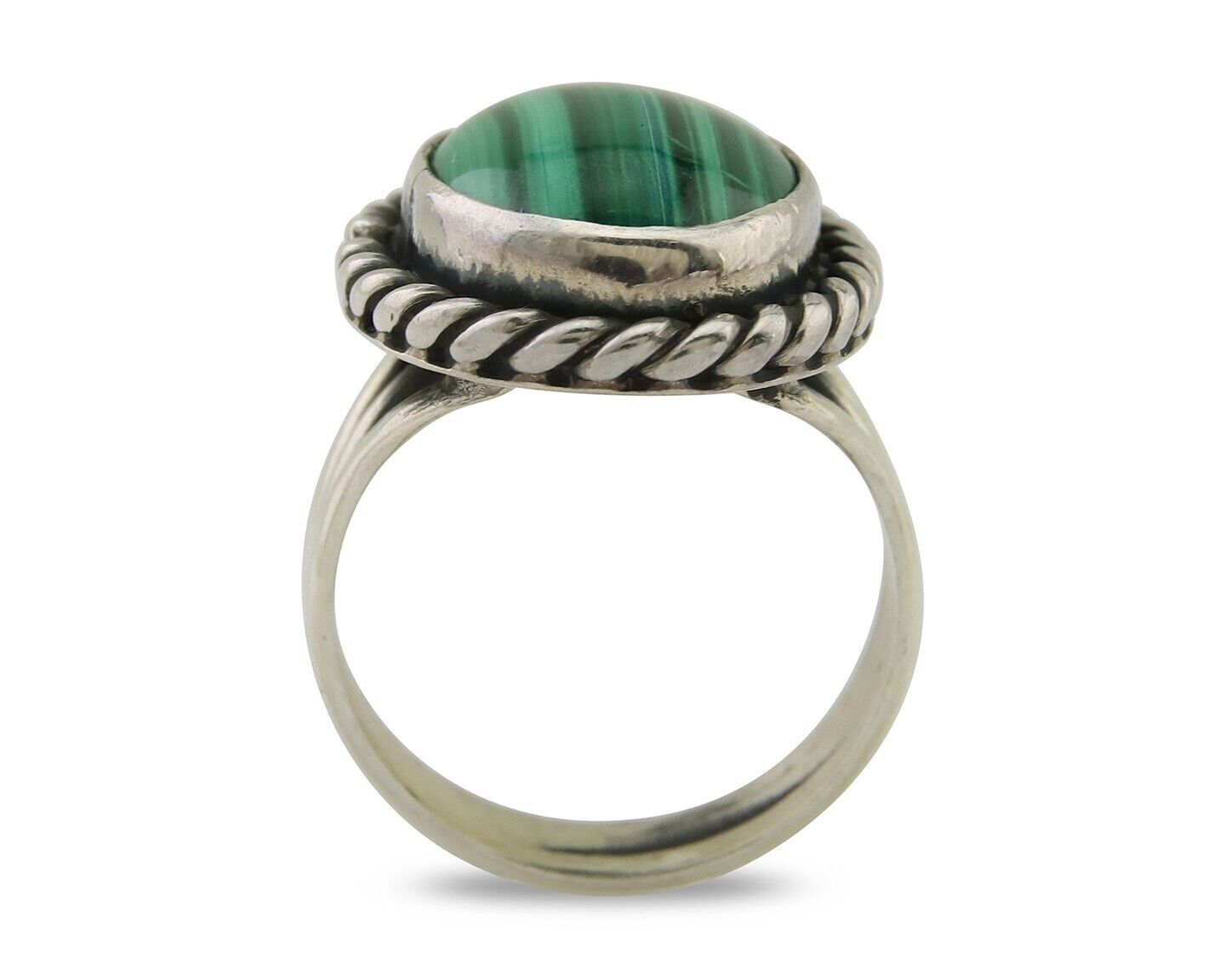 Navajo Ring 925 Silver Natural Malachite Native American Artist C.80's