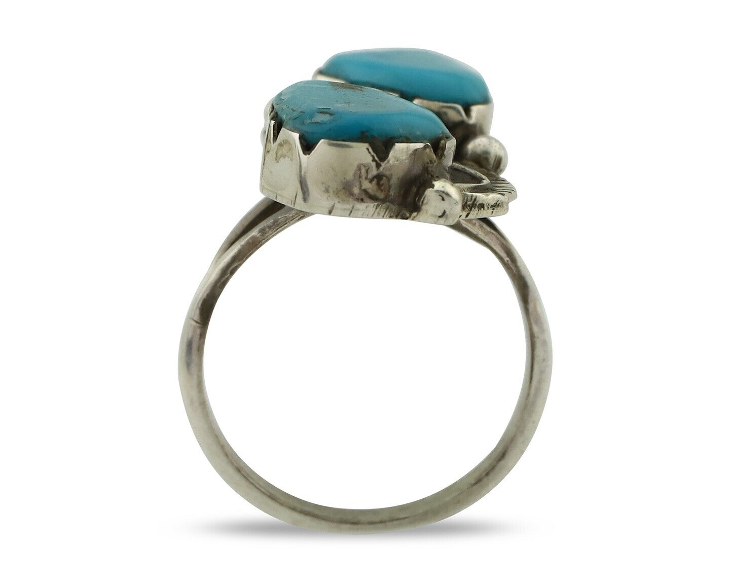 Navajo Ring 925 Silver Blue Turquoise Artist Signed K C.80's