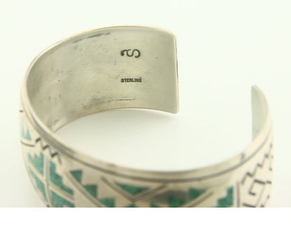Navajo Bracelet 925 Silver Inlaid Turquoise Cuff Artist Signed Stanley Bain C80s