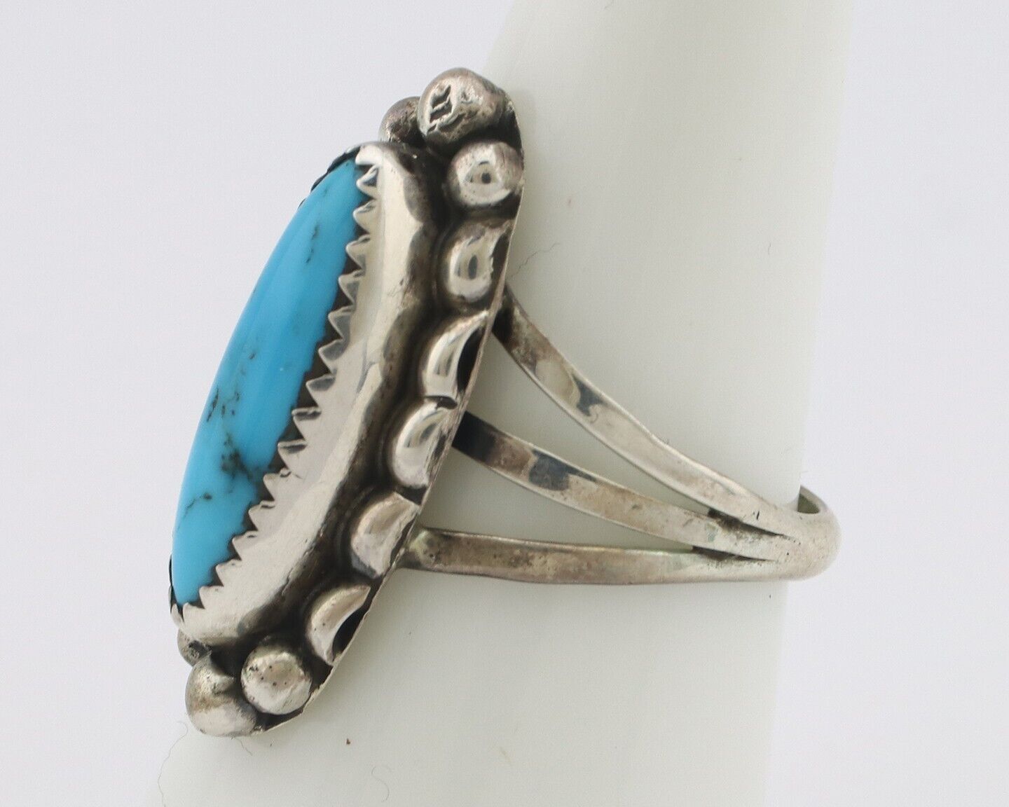 Navajo Ring .925 Silver Sleeping Beauty Turquoise Signed SkyStone Creations C80s