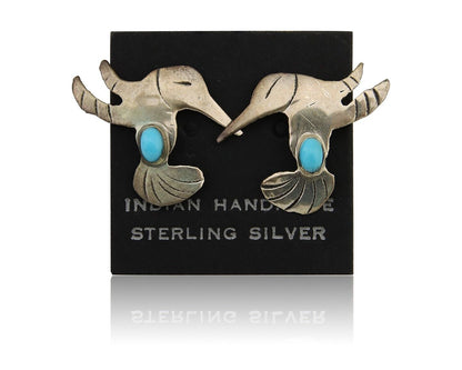 Navajo Humming Bird Earrings 925 Silver Turquoise Native Artist C.80's