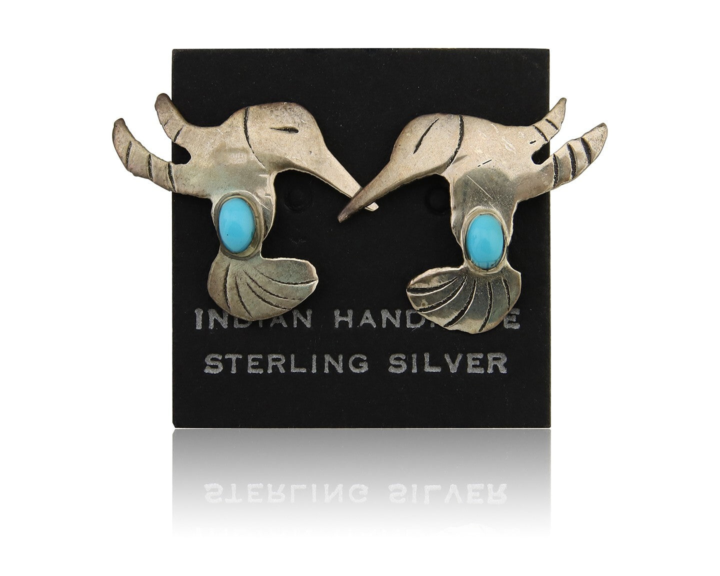 Navajo Humming Bird Earrings 925 Silver Turquoise Native Artist C.80's