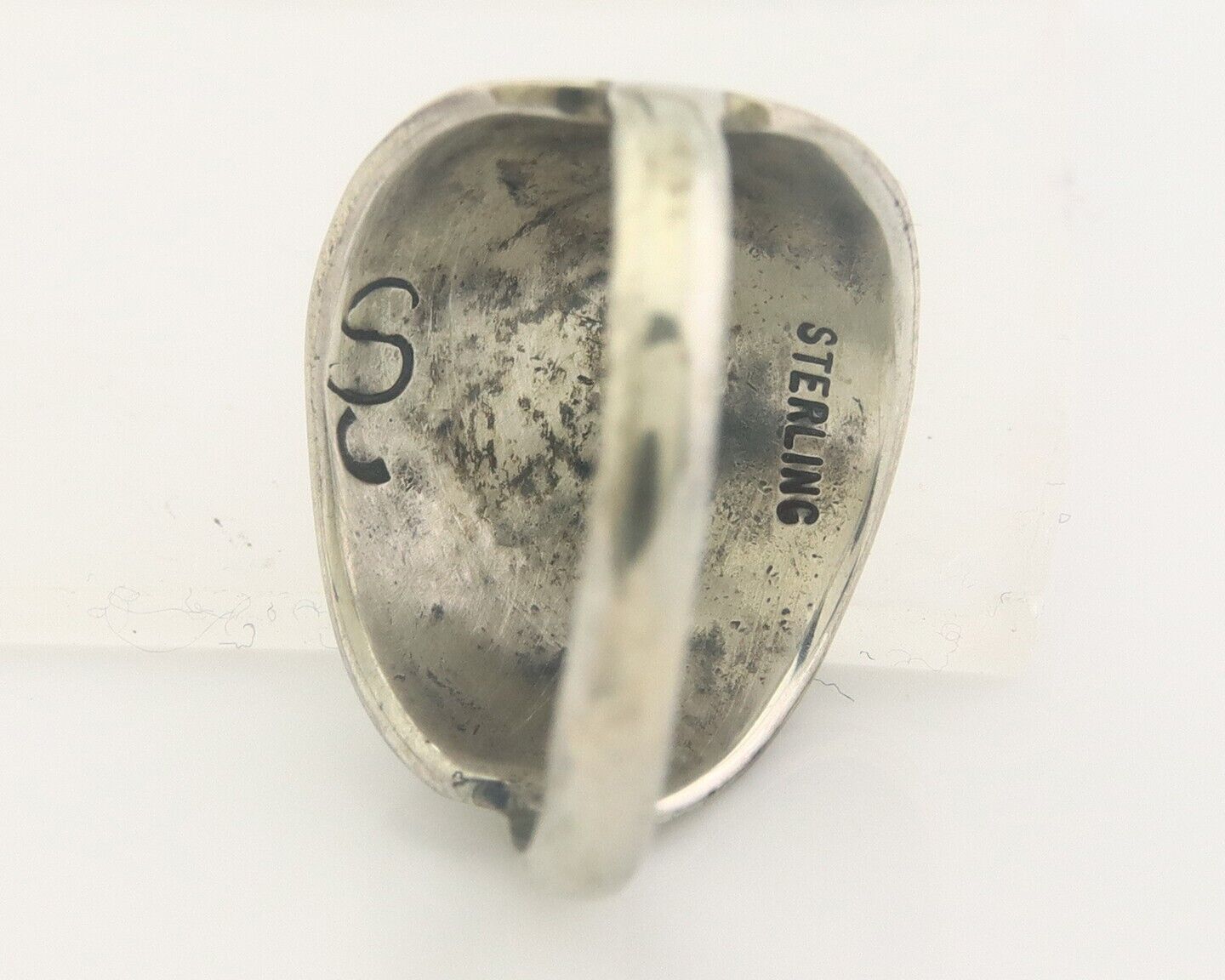 Navajo Ring 925 Sterling Natural Chip Inlay Turquoise C.80's Size 6.5