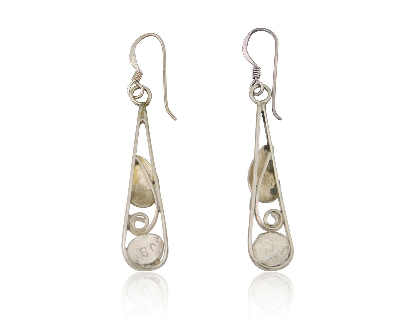 Navajo Dangle Earrings 925 Silver Natural Blue Turquoise Artist Signed JB C.80's