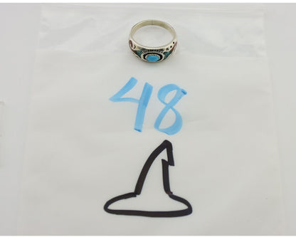Navajo Ring 925 Silver Turquoise & Coral Natural American Artist C.80's