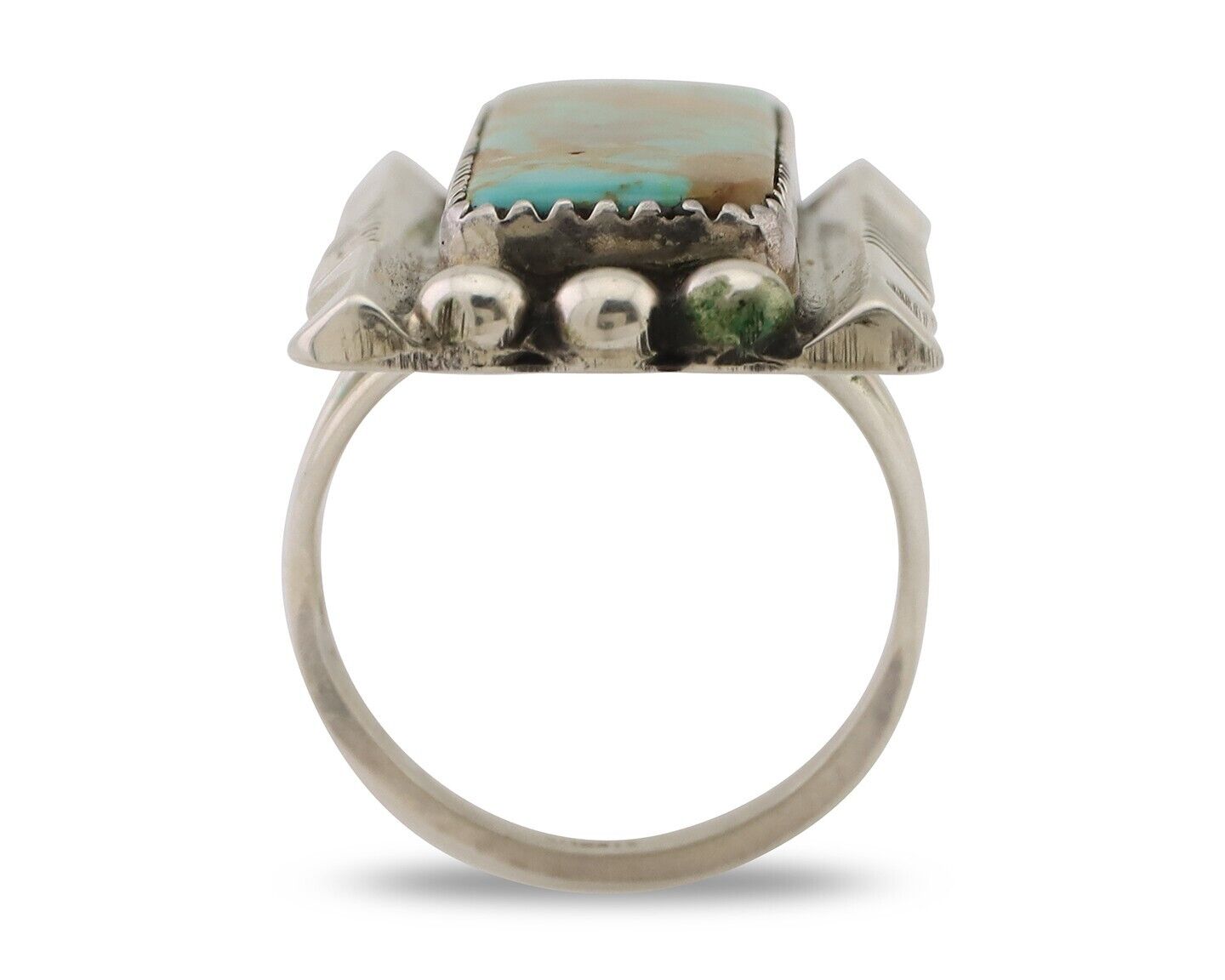 Navajo Hamdmade Ring 925 Silver Kingman Turquoise Artist Signed B C.80's