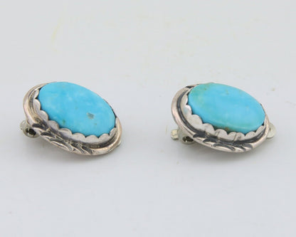 Navajo Paw Earrings 925 Silver Blue Turquoise Native American Artist C.80's