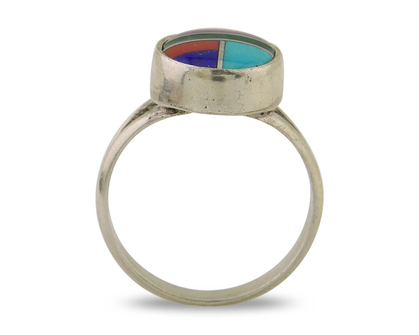 Navajo Ring 925 Sterling Silver Natural Gemstones Artist Signed Sunrise C.80's