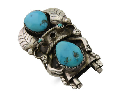 Navajo Kachina Ring 925 Silver Natural Turquoise Artist Signed CO C.80's