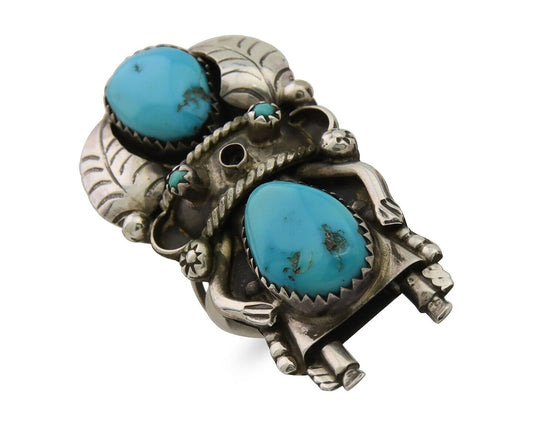 Navajo Kachina Ring 925 Silver Natural Turquoise Artist Signed CO C.80's