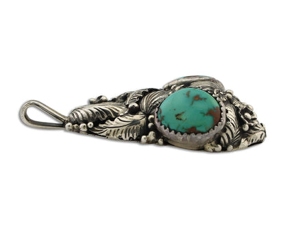 Navajo Pendant 925 Silver Natural Mined High Grade Turquoise Signed Tom Willeto