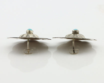 Navajo Hand Stamped Earrings 925 Silver Turquoise Native Artist C.80's