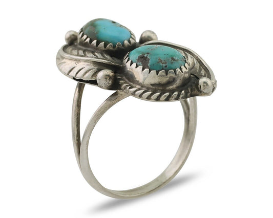 Navajo Ring 925 Silver Signed MC Blue Gem Turquoise C.80's