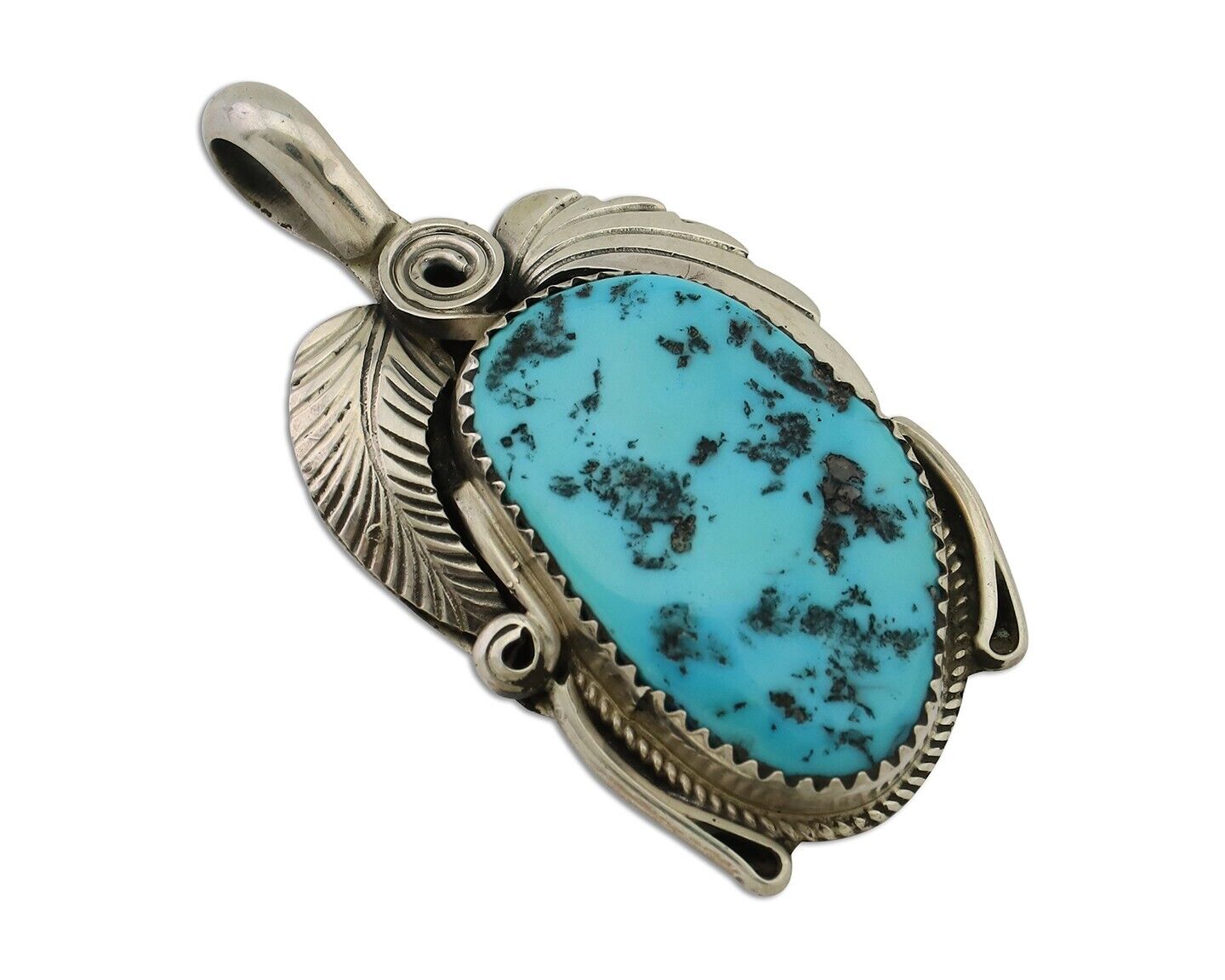Navajo Pendant 925 Silver Sleeping B Turquoise Signed Justin Morris C.80's