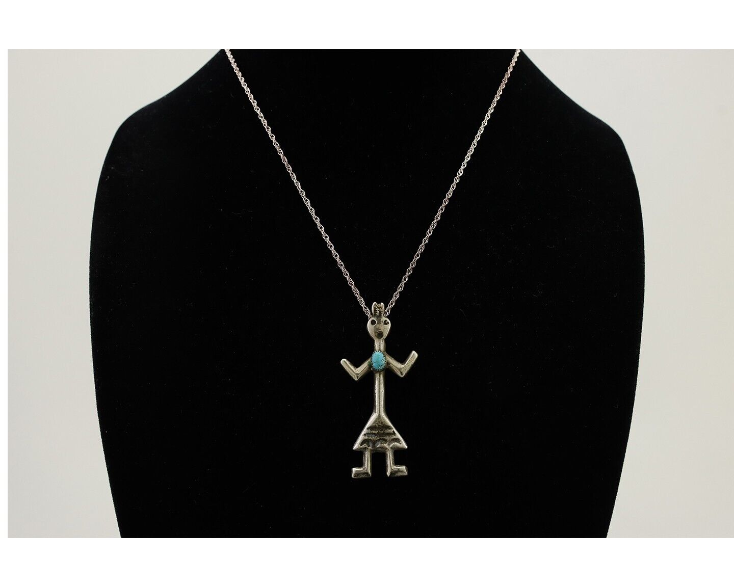 Navajo Turquoise Necklace 925 Silver Sand Cast Dancer C.80's