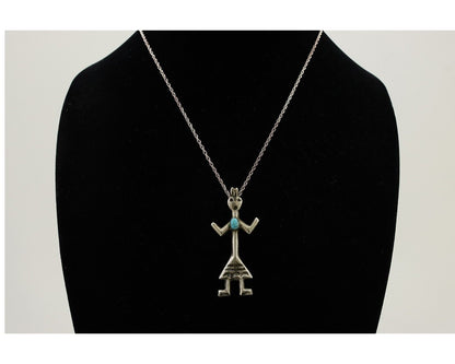 Navajo Turquoise Necklace 925 Silver Sand Cast Dancer C.80's