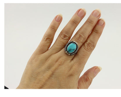 Navajo Ring 925 Silver Natural Blue Turquoise Artist Signed Larry Yazzie C.80's