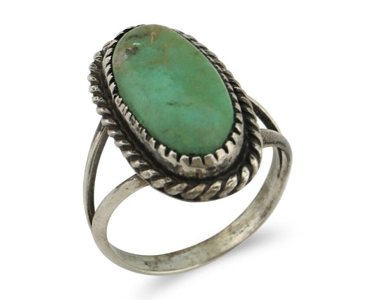 Navajo Ring 925 Silver Kingman Turquoise Native American Artist C.80's