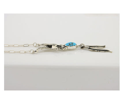 Navajo Eagle Feather Turquoise Necklace 925 Silver Native American Artist C.80's