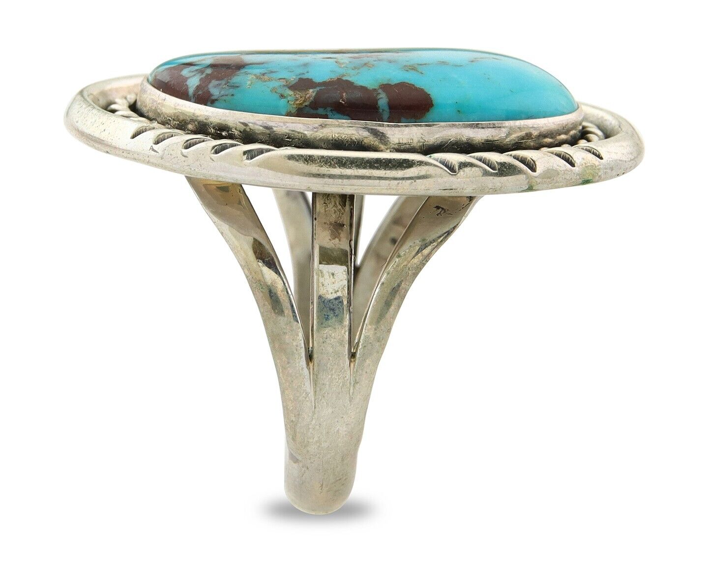 Navajo Ring 925 Sterling Natural Blue Turquoise Signed Ben S C.80's Size 11