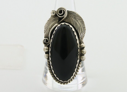 Navajo Handmade Ring 925 Silver Black Onyx Artist Signed Justin Morris C.80's