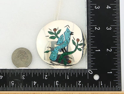Navajo Blue Jay Necklace Sterling Silver Natural Green Gemstones Signed JS