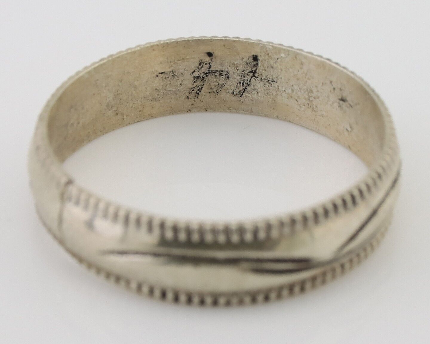 Navajo Hand Stamped Band 925 Silver 6.0 mm Native Artist Size 11.75 C.80's