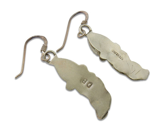 Navajo Earrings 925 Silver Handmade Natural Onyx Signed DB C.80's