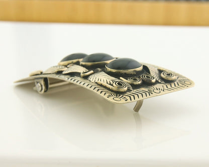 Navajo Concho Belt Buckle .999 Nickel Onyx Native American Artist 2x3 in C.80's