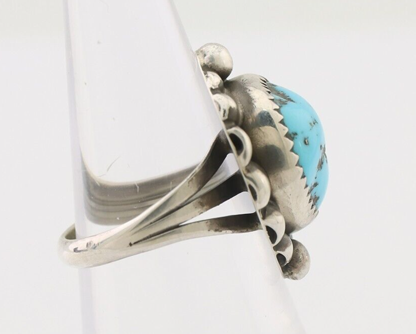Navajo Ring 925 Silver Sleeping Beauty Turquoise Artist Signed SC C.80's