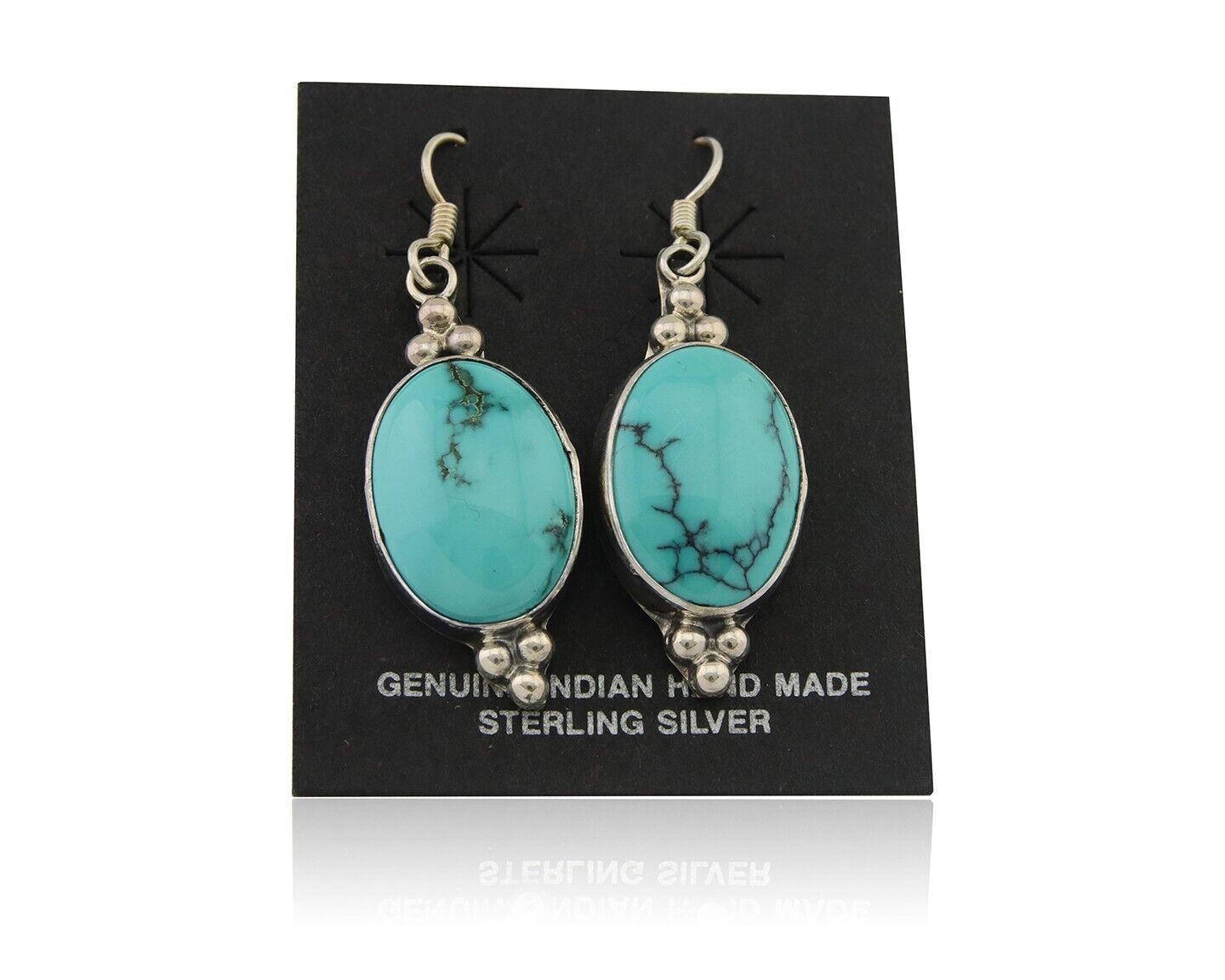 Navajo Dangle Earrings 925 Silver Natural Turquoise Native Inca Mfg C.80's