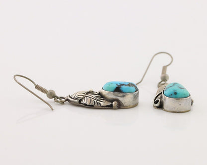 Navajo Handmade Earrings 925 Silver Natural Turquoise Native Artist C.80's