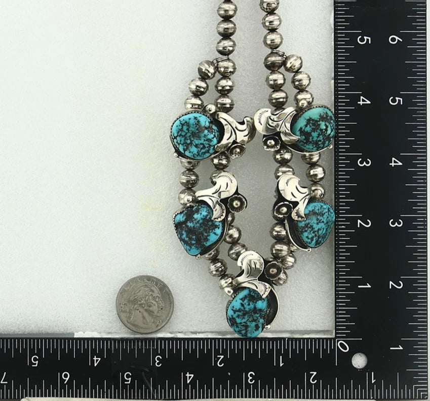 Navajo Necklace Blue Turquoise Vintage Handmade Signed S Emerson C.80's
