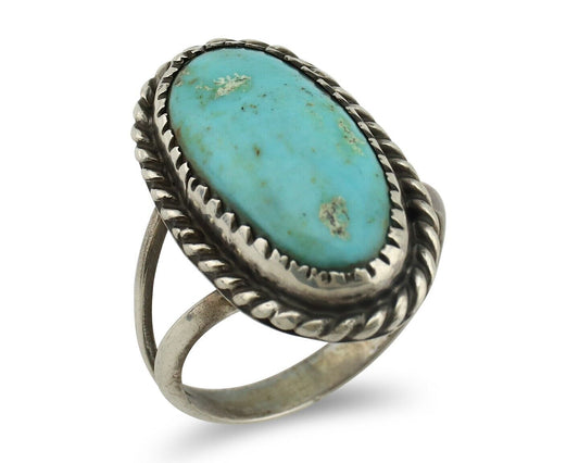 Navajo Ring 925 Silver Kingman Turquoise Native American Artist C.80's