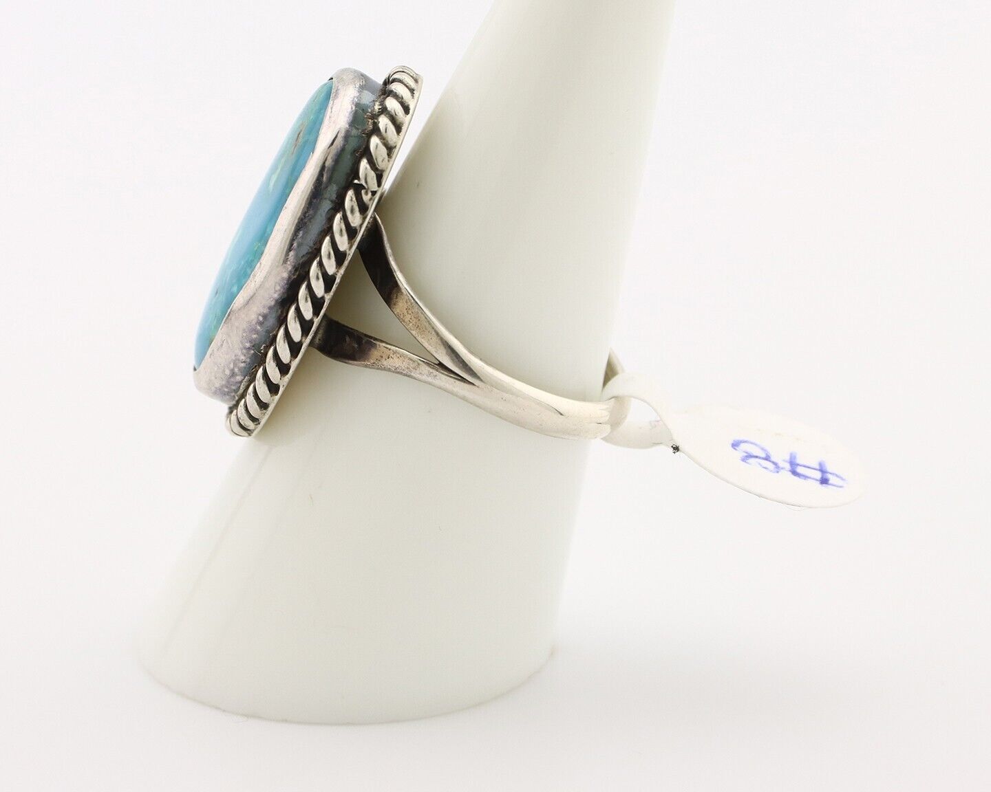 Navajo Ring 925 Silver Blue Gem Turquoise Native American Artist C.80's