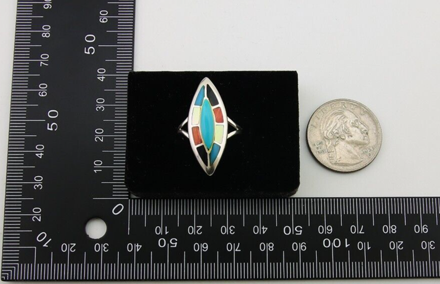 Navajo Ring 925 Silver Turquoise Shell Onyx Spiney Oyster Native Artist C.80's