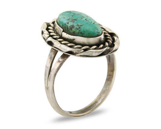 Navajo Ring 925 Sterling Natural Mined Arizona Turquoise C.80's Size 7.5