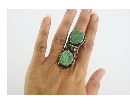 Navajo Ring 925 Sterling Turquoise Handmade Native Artist C.80's Size 7.0